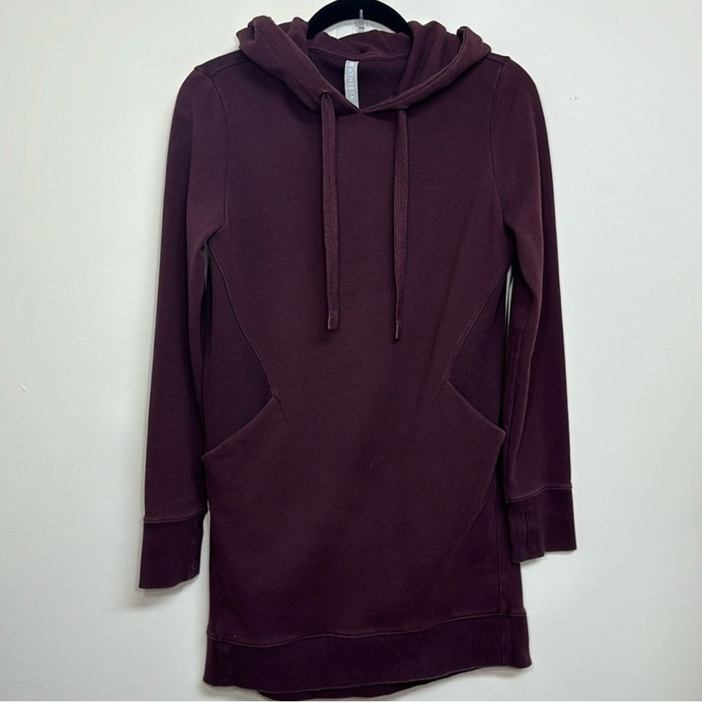 Athleta Triumph Hoodie Sweatshirt Dress Burgundy Small - Picture 2 of 6